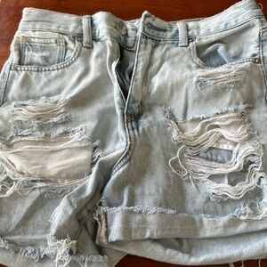 American Eagle Outfitters Light Blue Distressed Denim Shorts